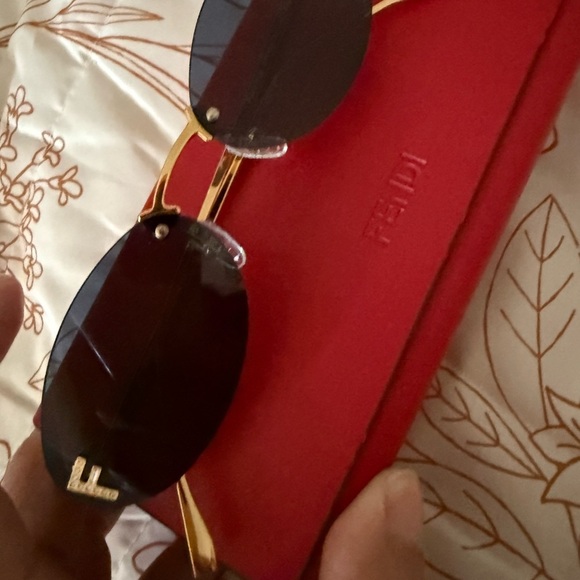 Fendi Sunglasses with Dark Blue Lenses and Gold Frame - Picture 7 of 8